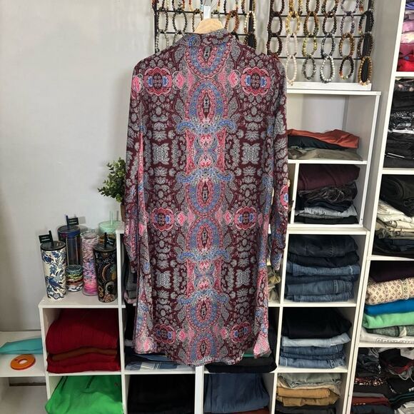 FOXCROFT scarf print shirt dress womens 10 medium  Multicolor Patterned tunic - Picture 6 of 9